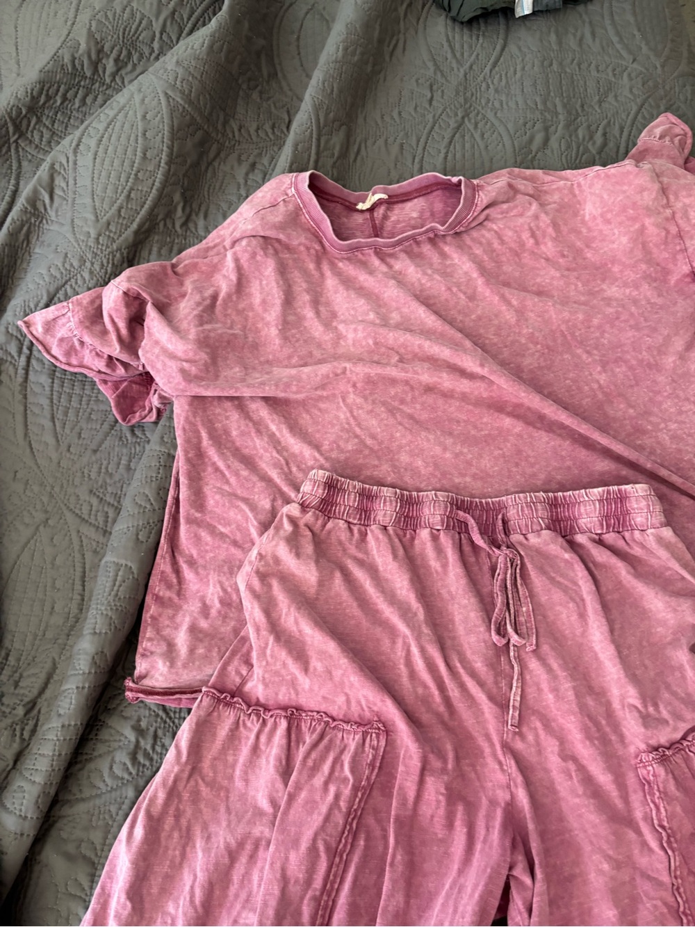 easel Washed Rose Pink Lounge Tee & Drawstring Pants Set